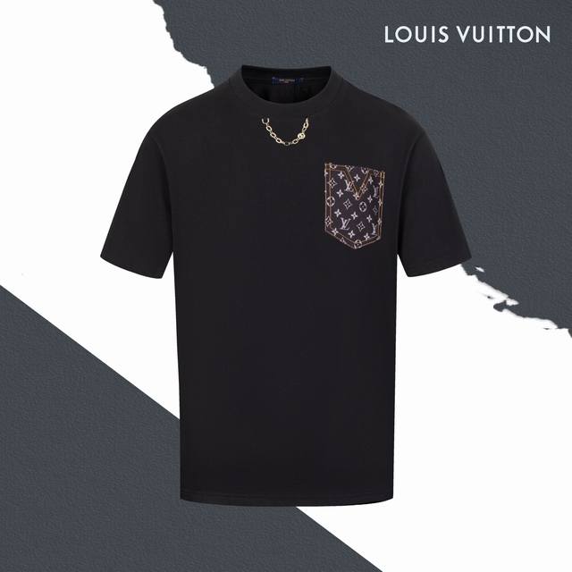 Model No. Sl188 Lv Louis Vuitton collar chain chest denim pocket round neck shor