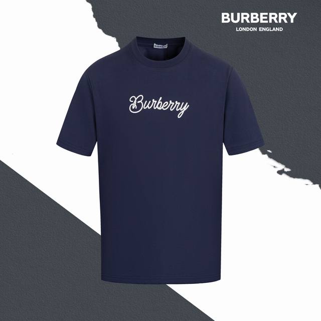 Style Sl74 New navy blue Burberry chest letter rider surfboard flocking round ne