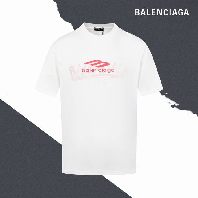 Style No. Sl184 Balenciaga Paris graffiti letter print round neck short sleeves