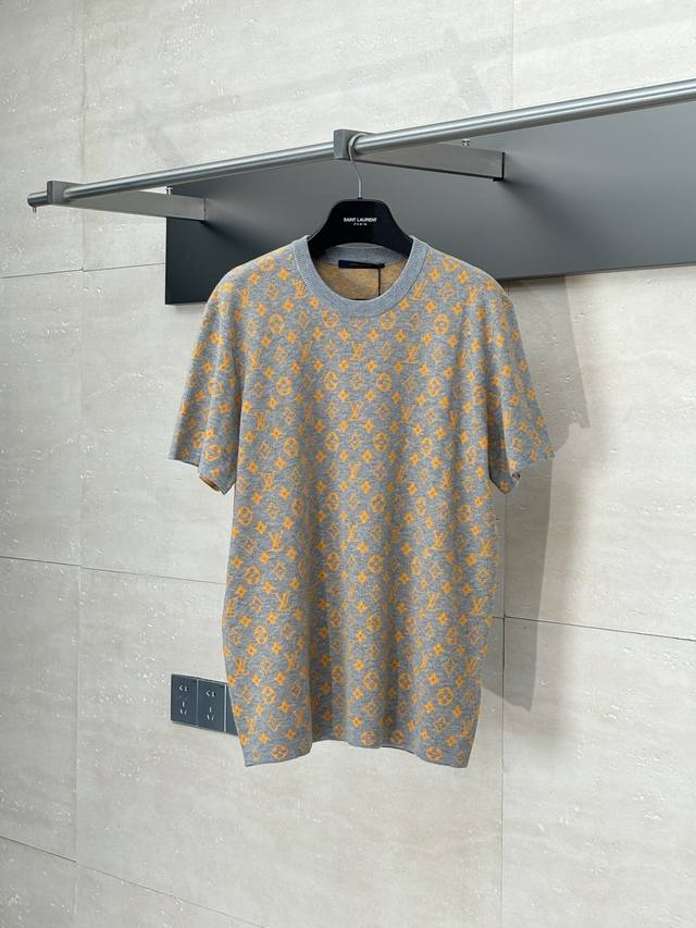 Lv* Louis 25Ss new orange monogram jacquard wool short sleeves This round neck s