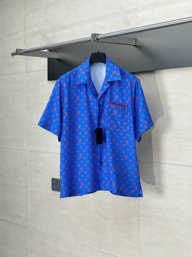 Lv Louis 25Fw Coral pink poplin suit short-sleeved shirt All-over Monogram Glow