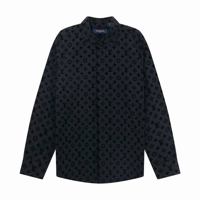 High-quality new Lv classic carbon black old flower full logo flocking shirt 150