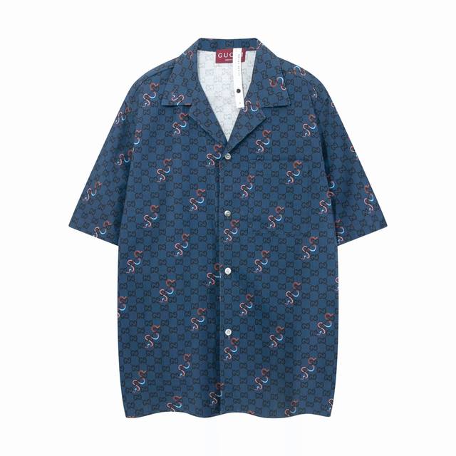 High-end new Guc 2025Ss full-print logo snake pattern cotton shirt The snake pat