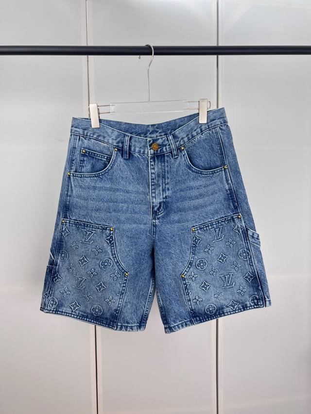 Lv Louis Pocket Embossed Denim Shorts SML Xl
