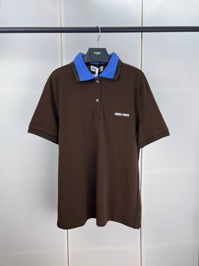Miumiu Miu Miu letter embroidery contrast ribbed polo shirt SML Xl