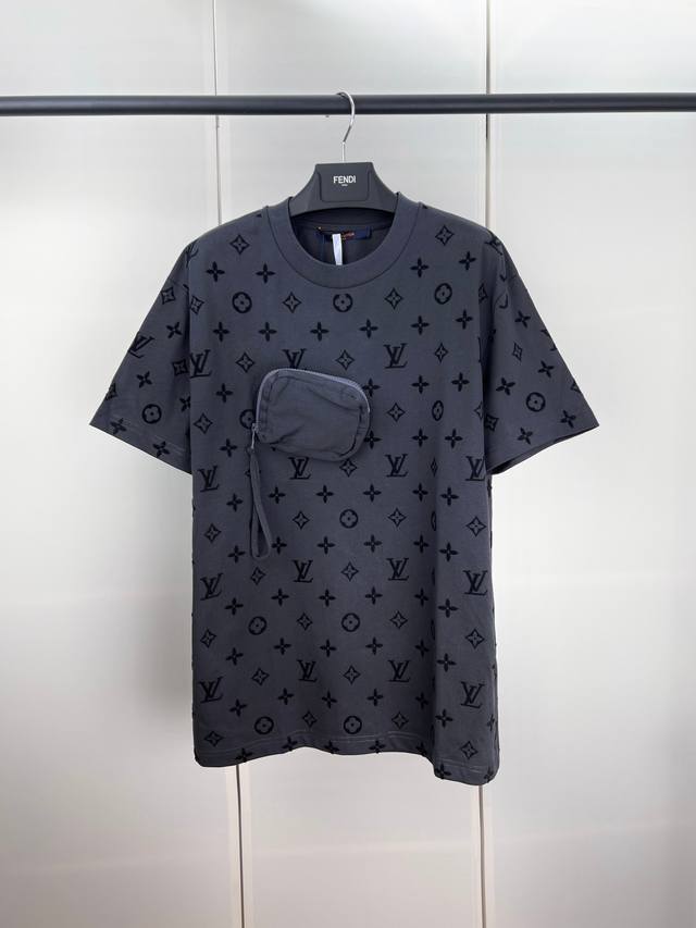 Lv Louis old flower flocking self-adhesive pocket short sleeve SML Xl