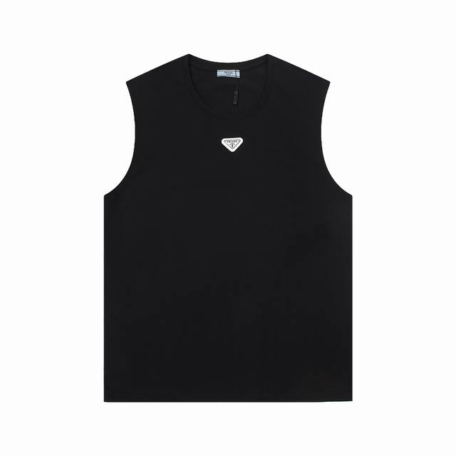 Prada 2025 new custom triangle logo unisex vest Custom 260g 100% double yarn cot