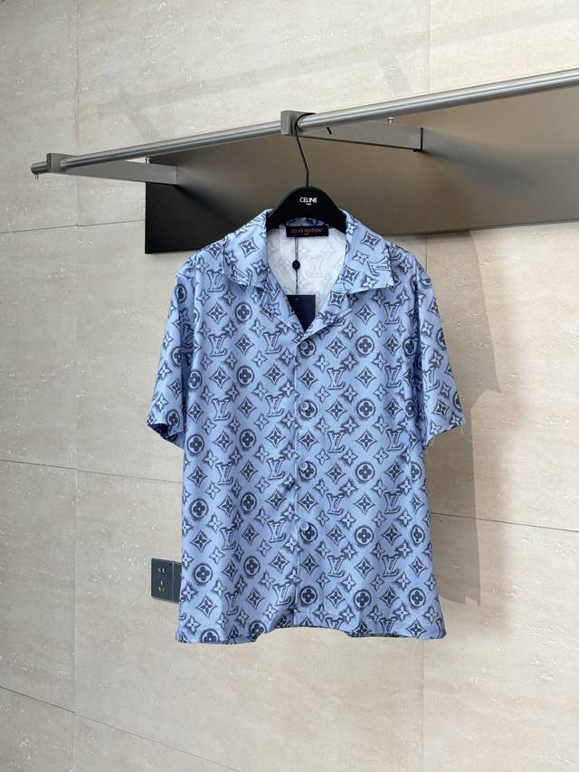 Lv Louis Monogram Pattern Silk Suit Short Sleeve Shirt Yb purchased pattern, usi