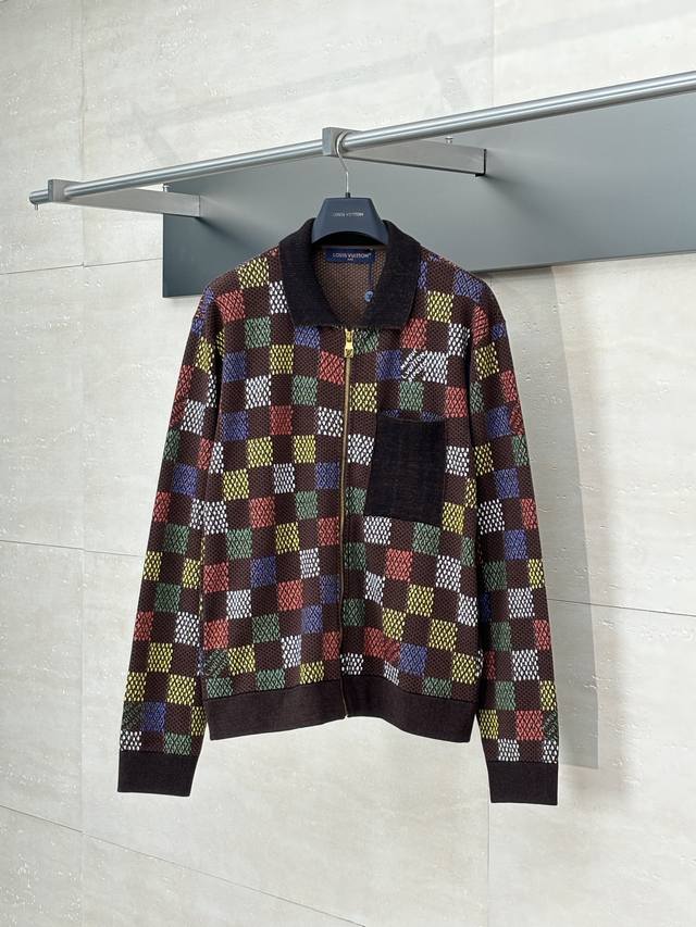 Lv Louis colorful checkerboard embossed jacquard knitted suit jacket Made of cus