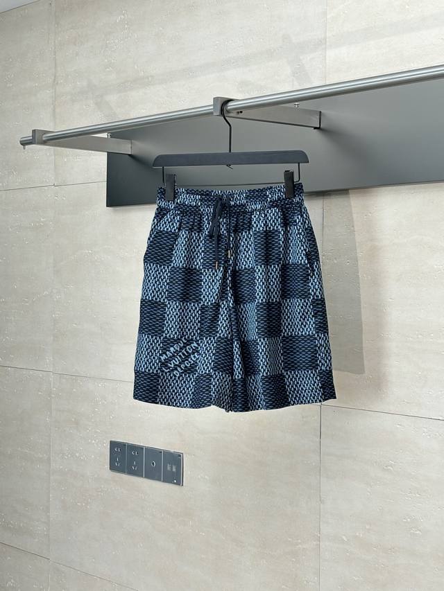 Lv Louis 25 Spring and Summer New Checkerboard Full Print Poplin Set Shorts This