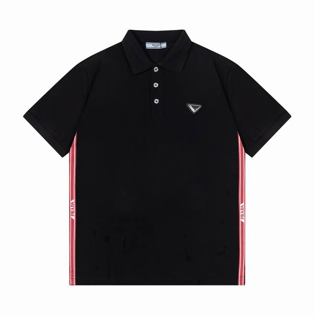 Prada 2025 new side red stripe letter printing custom triangle leather badge log