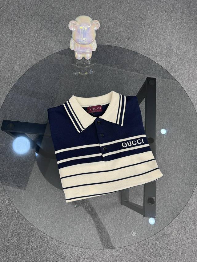 Top version difference currency 25Ss Guccl striped contrast knitted short sleeve