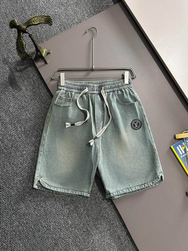 Lv2025 summer new jeans shorts, made of imported Japanese Denim plain cotton den