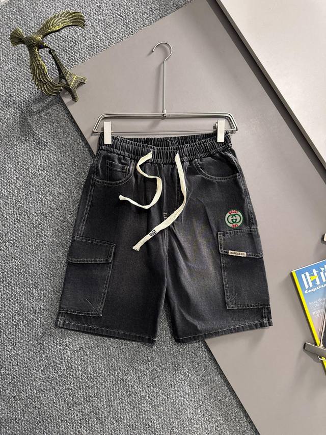 Gucci 2025 summer new jeans denim shorts, made of imported Japanese Denim plain