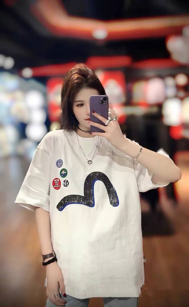 New arrival, Evisu Fushen 2025 new men's badge seagull letter T-shirt short slee