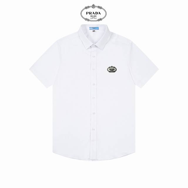 High-quality short-sleeved shirt with Prada logo design. Custom-dyed fabric with
