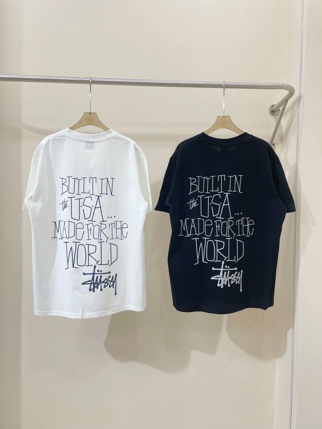 A03# Stussy Spring and Summer Series Printed English Logo 260g double yarn fabri