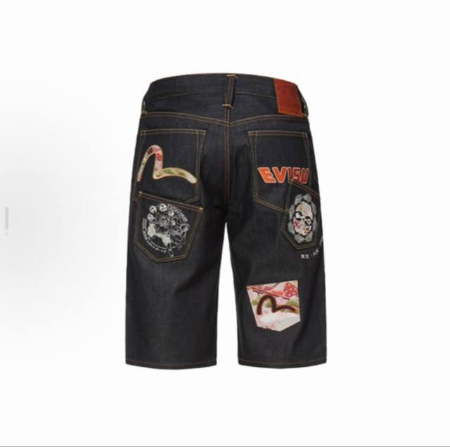 New Evisu multi-pocket embroidered denim shorts men's denim color original cow r