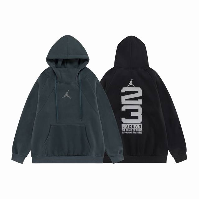 640#Aj flying man high collar plus velvet loop sweatshirt black gray blue M-Xxl