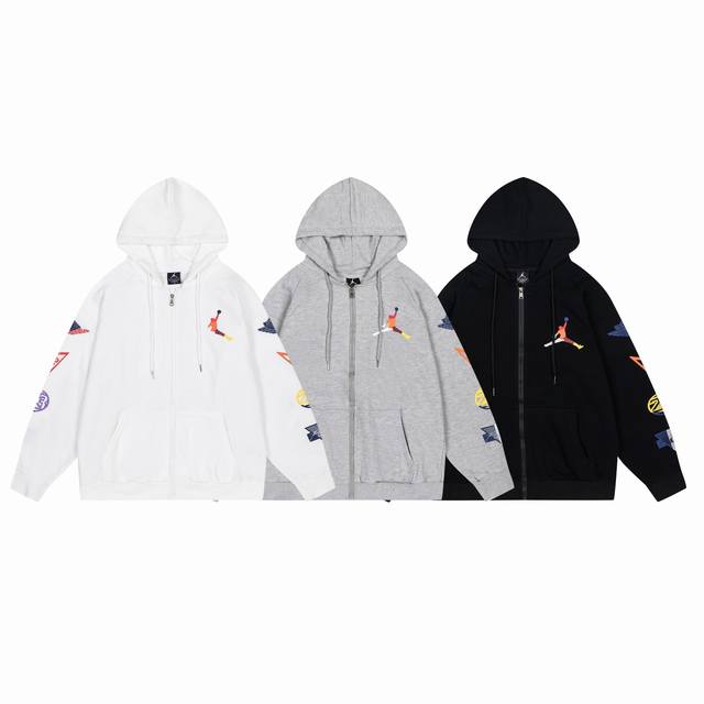 3008#Aj flying terry jacket black and white gray M-Xxl