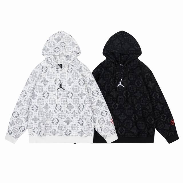 3001 # Aj flying plus velvet loop sweatshirt black and white M-Xxl