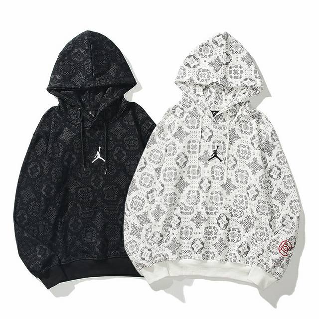 3001#Aj flying plus velvet loop sweatshirt black and white M-Xxl