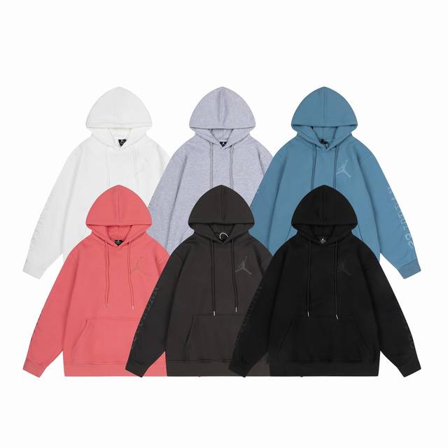 613#Aj flying man plus velvet sweatshirt black and white powder blue carbon gray