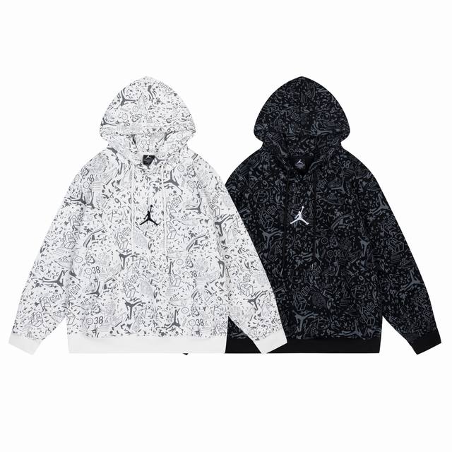 3019 # Aj flying man plus velvet sweatshirt black and white M-Xxl