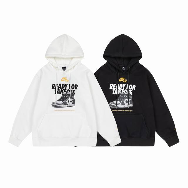 629#Aj flying man plus velvet sweatshirt black and white M-Xxl