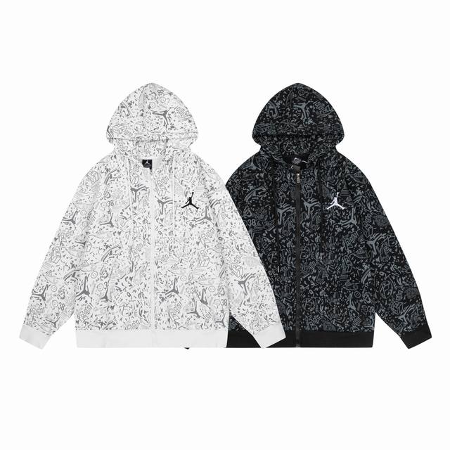 615#Aj flying man plus velvet jacket black and white M-Xxl