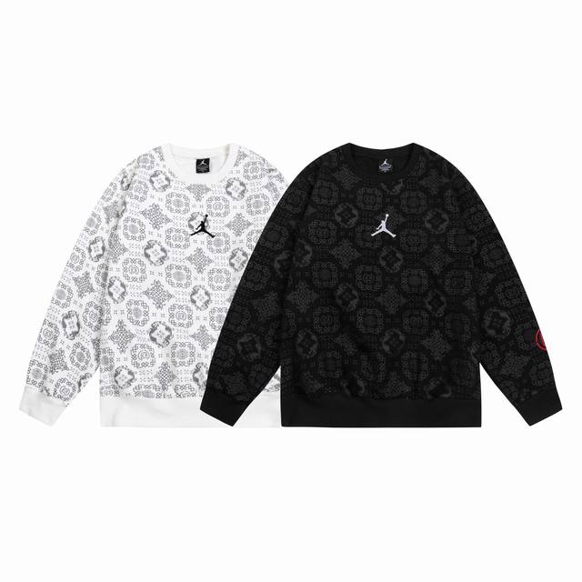 505#Aj flying round neck plus velvet terry sweater black and white M-Xxl