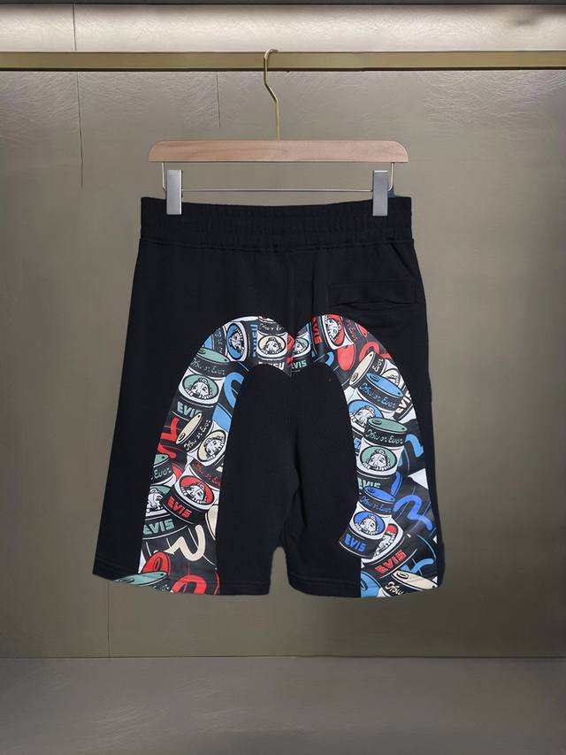 Large M small seagull Daruma pattern printed casual shorts, terry sweater materi