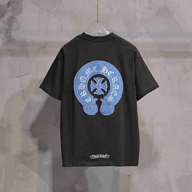 Fashion classic horseshoe cross patch embroidered casual short-sleeved T-shirt,