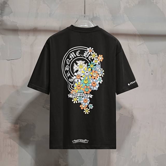 Fashion brand horseshoe smiley face sunflower print casual short-sleeved T-shirt