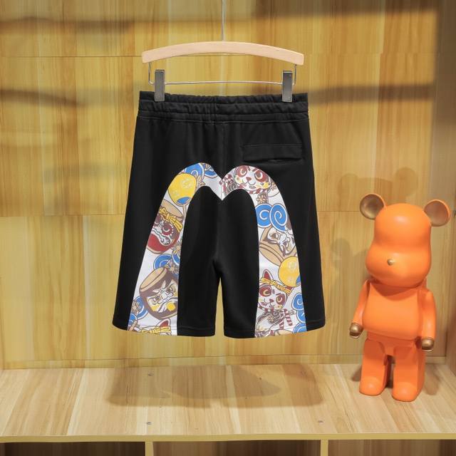 Large M Daruma Tumbler Auspicious Cloud Printed Casual Shorts, Fine Cotton Doubl