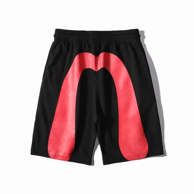 New style red large M print shorts, thin terry sweater material, black, size: M-