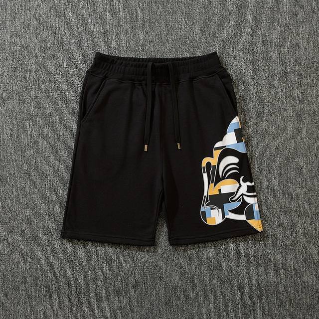 New style large M-length trousers with Buddha head and seagull print, thin terry