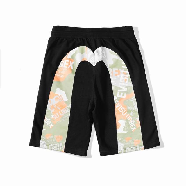 New style shorts with big M Buddha head and letter print, thin terry sweater mat