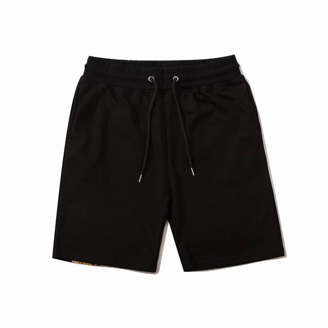 Large M tiger head print terry shorts, terry thin sweater material, black, size: