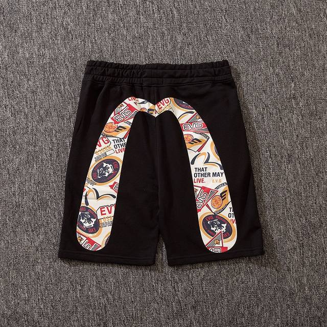 Large M badge cherry blossom Buddha head print shorts, terry fabric, black, size