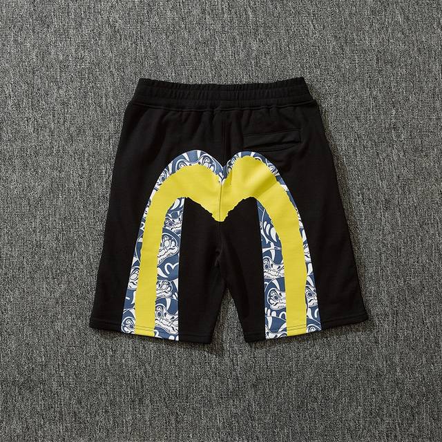 Yellow large M Daruma seagull print new shorts, thin terry sweater material, bla