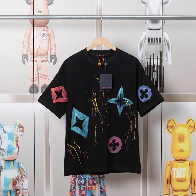 Lv Louis hand-painted crow new short sleeves, high-quality nylon smooth cotton w