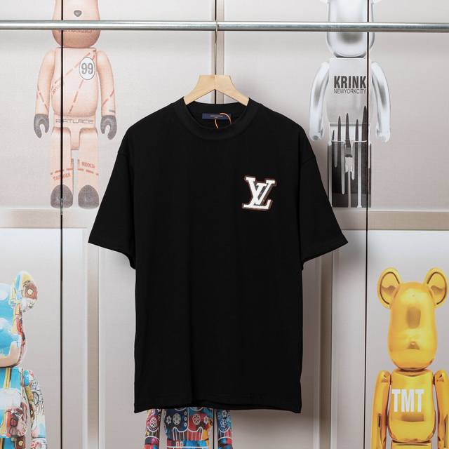 Lv Louis Ss new leather embroidery short sleeves, high-quality heavy double yarn