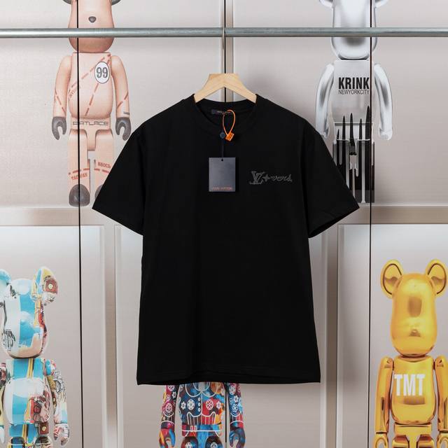Lv Louis embroidery new short sleeves, high-quality nylon smooth cotton washed f