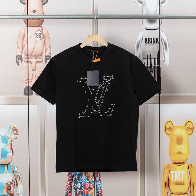 Lv Louis embroidery new short sleeves, high-quality nylon smooth cotton washed f