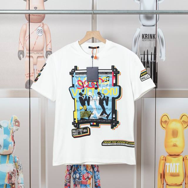 Lv Louis Spring and Summer White Ink Positioning Printing New Short Sleeve T-shi
