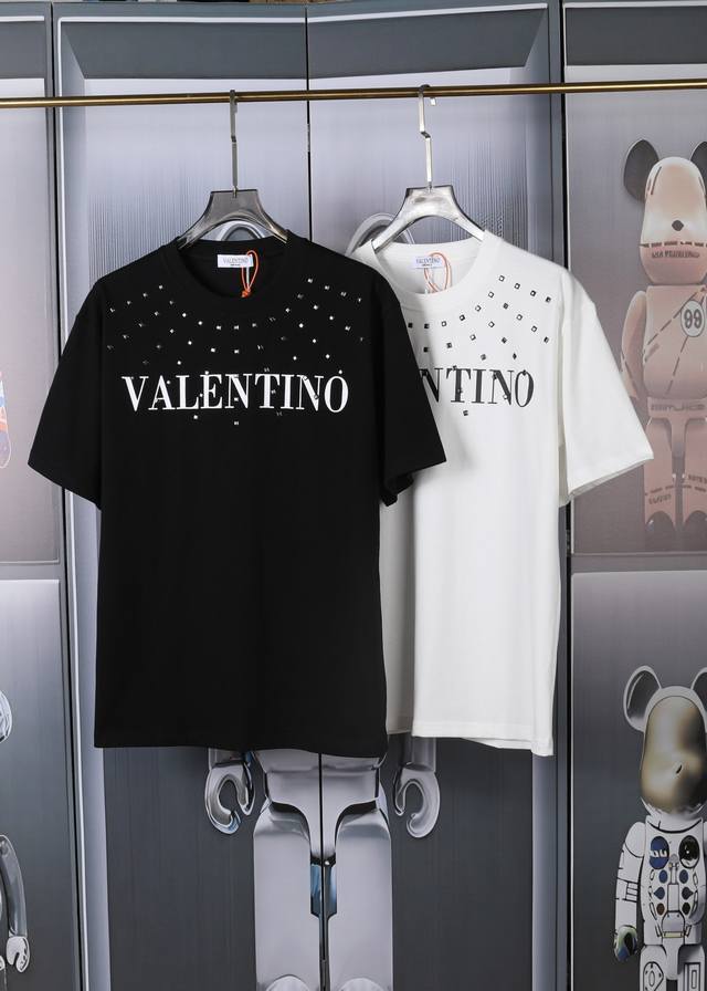 Valentino new style printed rhinestone short sleeves, high quality heavyweight d