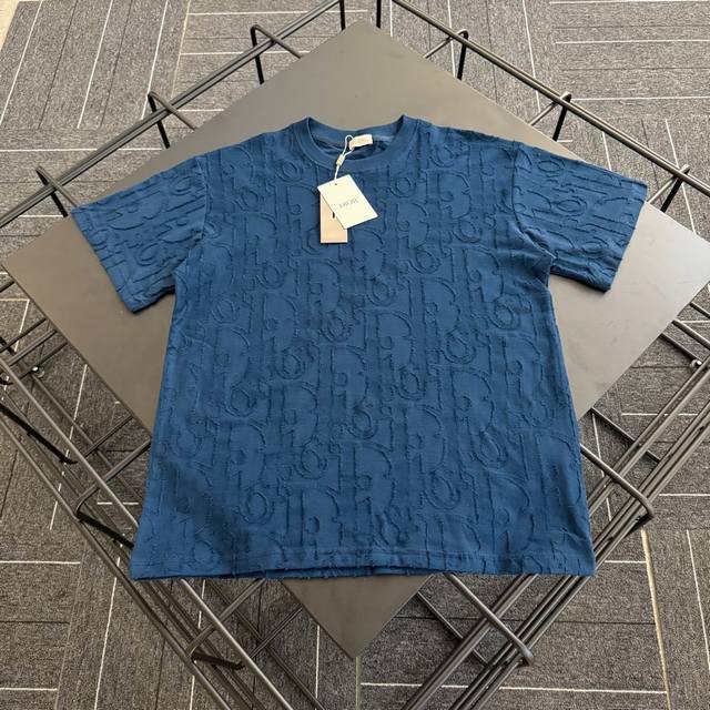 Style No. D002 Dior 25Ss laser ripped embossed full-printed letter short-sleeved