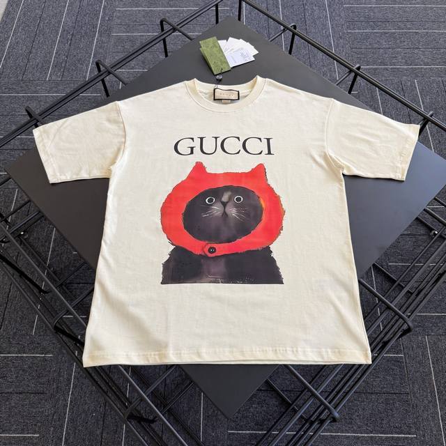 Style No. G002 Gucci new cartoon cat print short-sleeved T-shirt Customized 240g