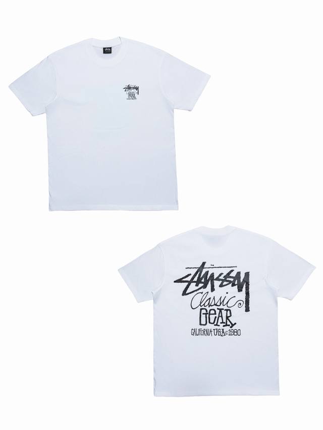 S295# Stussy classic printed logo ribbed short-sleeved T-shirt, unisex style Usi